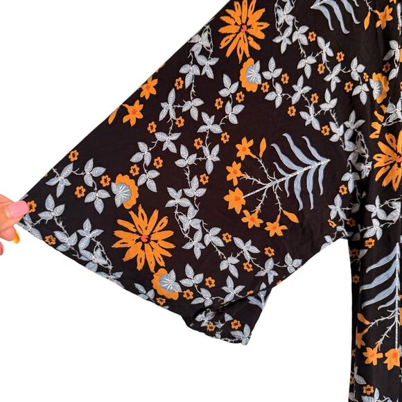 tennis Sx l/XL Long Kaftan Coverup Floral Beaded Beach Pool Vacation Boho Cruise - Picture 7 of 16